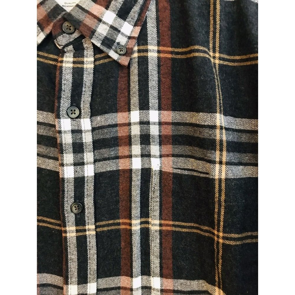 New St. John's Bay Plaid Flannel XL Long Sleeve Button Down Shirt Gray Brown - Picture 2 of 6